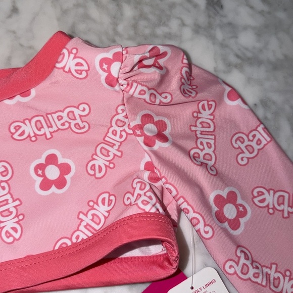 NWT Barbie Floral Pink Kids Rashguard Swim Set 3T - Picture 11 of 12